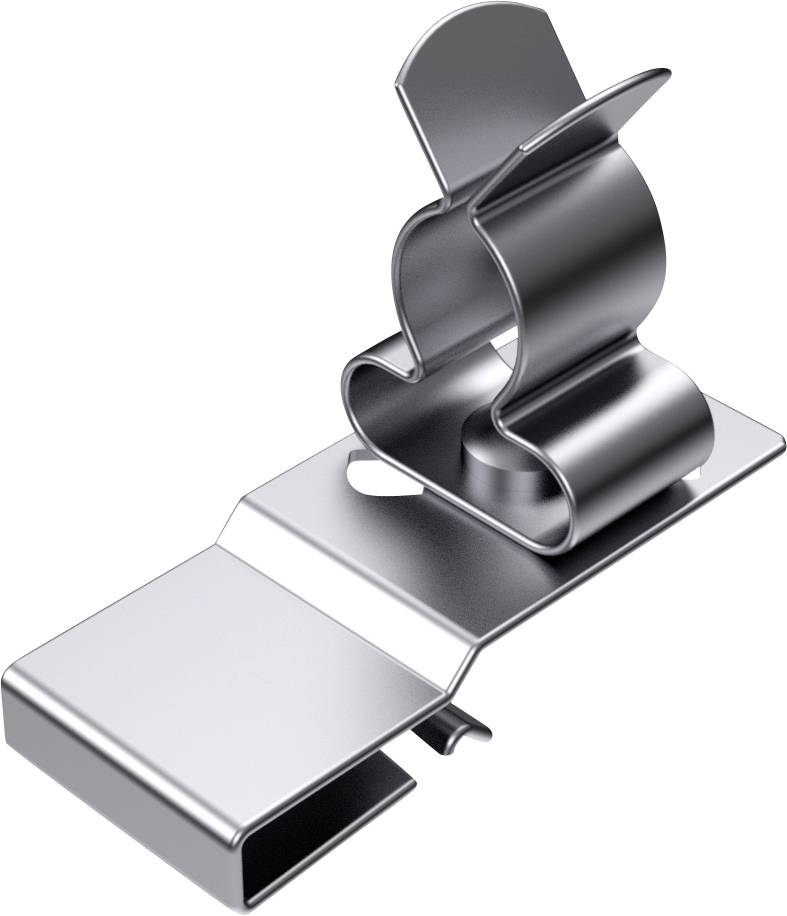 A silver metal clip with a butterfly-shaped spring clasp, suitable for securing documents or thin materials.