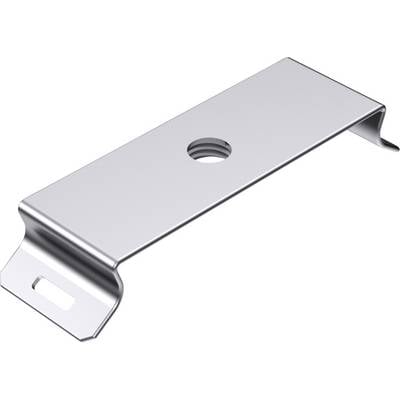 Metal mounting bracket with a rectangular shape and a central hole for fastening. Features curved ends for secure installation.