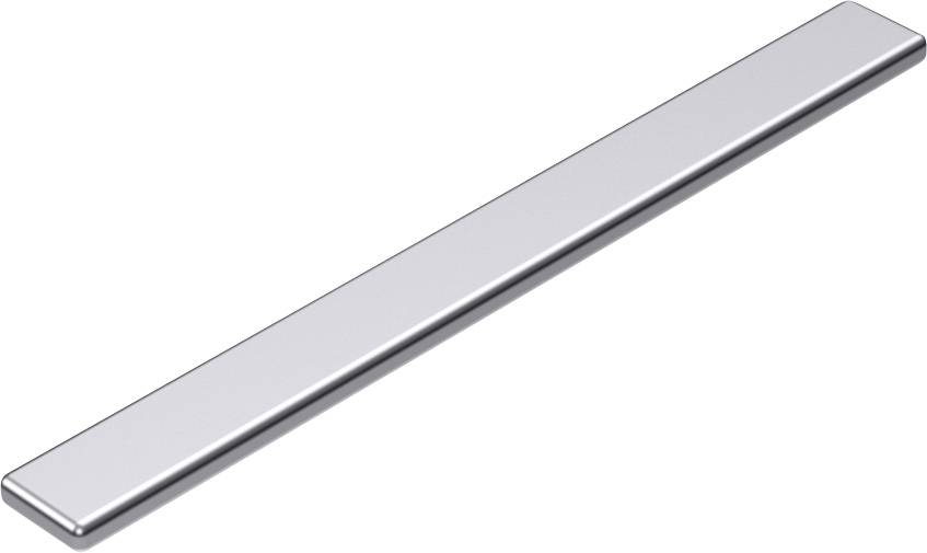 A long, slender silver metal rod, lying flat.