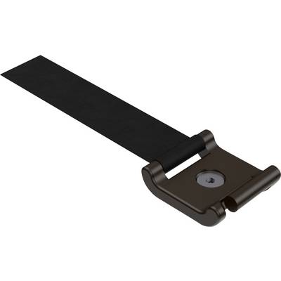 Brown door bolt with a black, flexible strap. Keeps doors securely closed. Suitable for various door types.