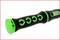 Black handle with a green pattern and symbols, possibly for a tool or device. The end shows an adjustment dial.