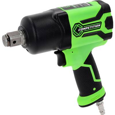A green and black pneumatic impact wrench with 'Competition' written on the side, commonly used in automotive workshops.