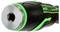 Black screwdriver handle with green details, showing a square metal opening on one side.
