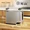 Stainless Steel Toaster with Dimensions: Height 18.3 cm, Width 26.5 cm, Depth 11.5 cm. Cord Length Approx. 70 cm. Features Non-Slip Feet.