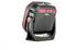 A red, portable speaker system with a USB port, control buttons and a sturdy, black carrying handle.