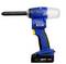 Battery-powered riveting tool with a blue casing and black handle, brand 'GESIPA Birdie'. Ideal for setting blind rivets.