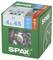 A green box of screws. On the packaging it reads 'SPAX 4.5 x 45'. Contains 80 stainless steel screws, T 20 type.