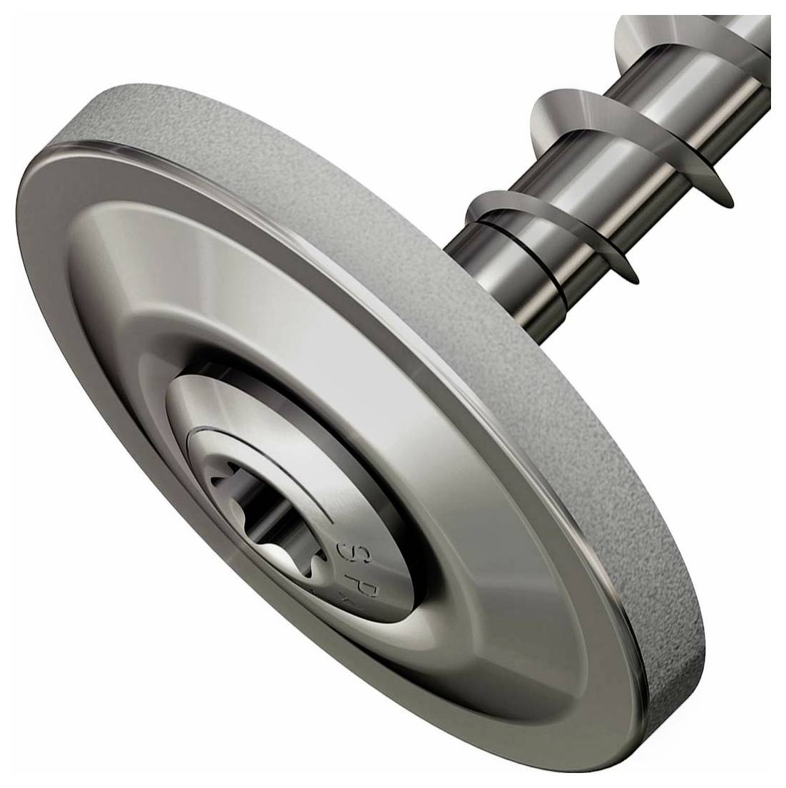 Illustration of a screw with threading on the top surface and a round, flat head. Suitable for technical applications.