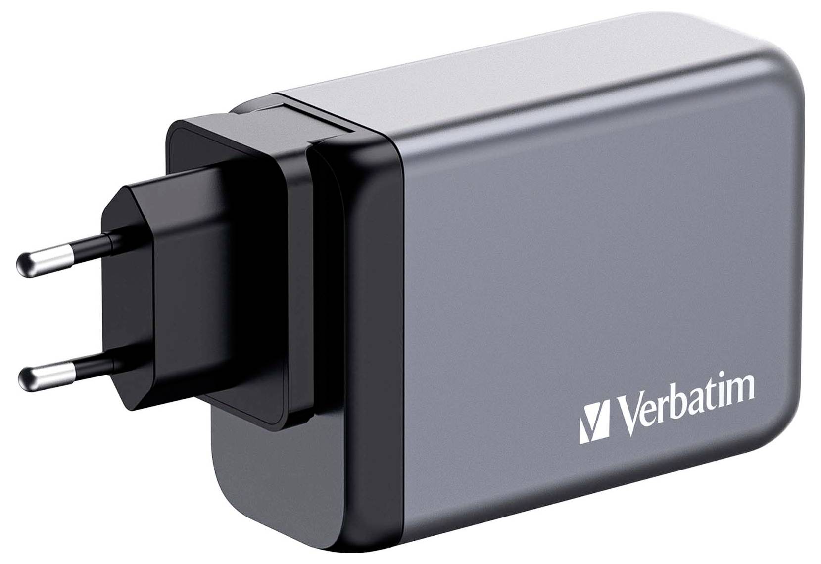 A black Verbatim charging device with two plugs, for charging electronic devices.