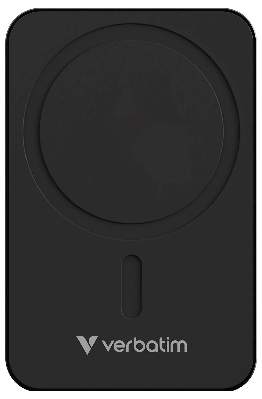Black Verbatim charger with a circular induction field in the centre for wireless device charging.