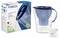 A blue Brita water filter jug, Marella model, with a Maxtra+ filter cartridge, pictured beside its packaging.