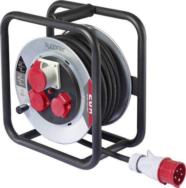 Sygonix SY-10236114 Cable reel 20 m Black CEE plug (5-pin, 16 A)