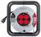 A cable reel with four red sockets, marked '20M' and 'sygonix'. Features include a handle, power cord, and 3200W capacity label.