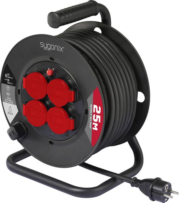 Sygonix SY-10236129 Cable reel 25 m Black PG plug