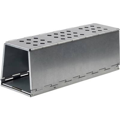 A rectangular metal tunnel with a perforated pattern, potentially a trap or an enclosure for technical equipment.