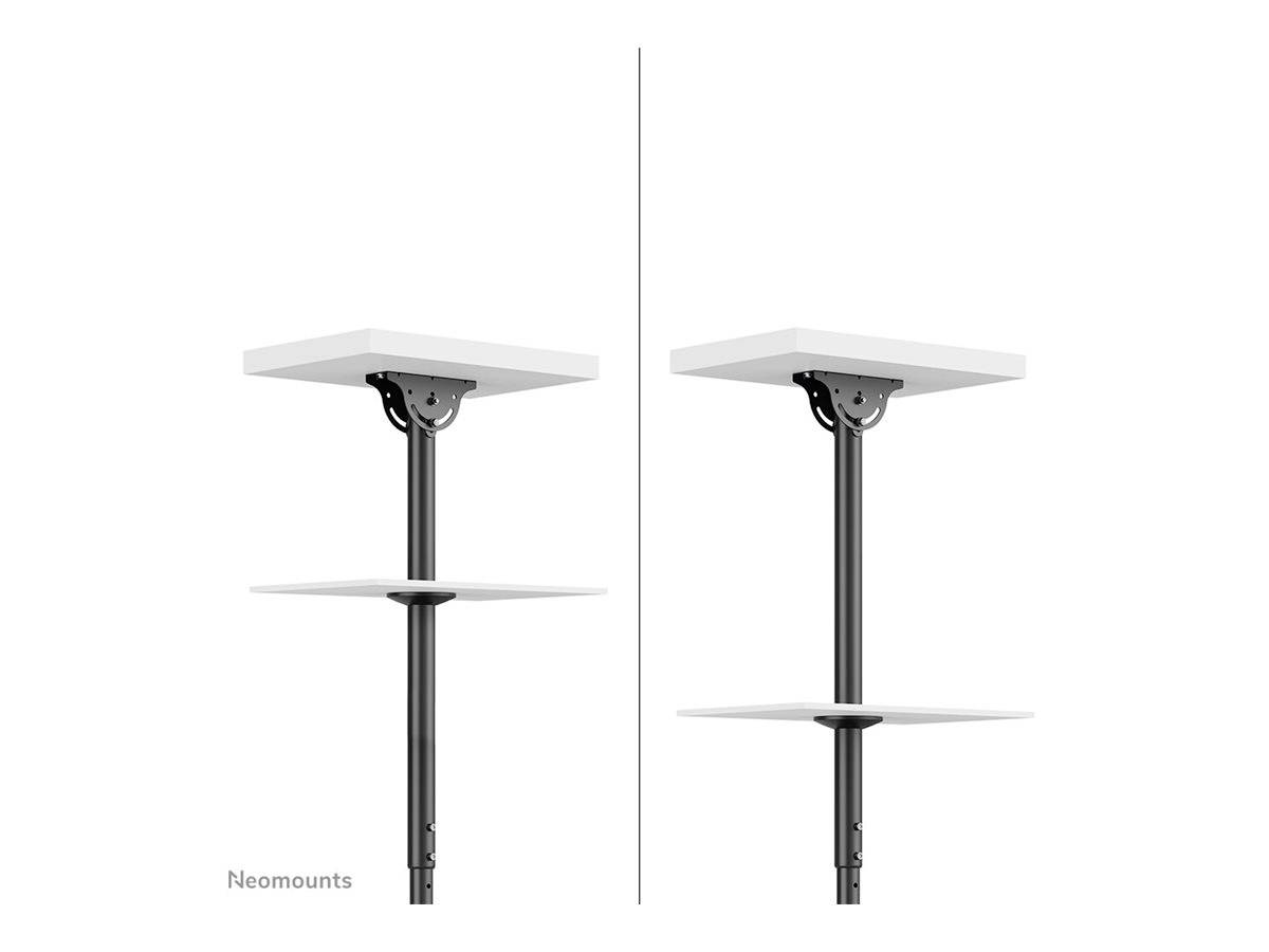 Two height-adjustable shelves mounted on top of each other on a vertical stand, against a white background. The left side has a narrower margin.