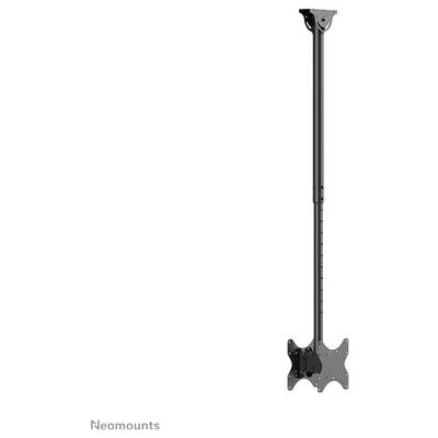 Adjustable black ceiling mount for screens, with a long, slim rod and VESA plate, suitable for various monitors.