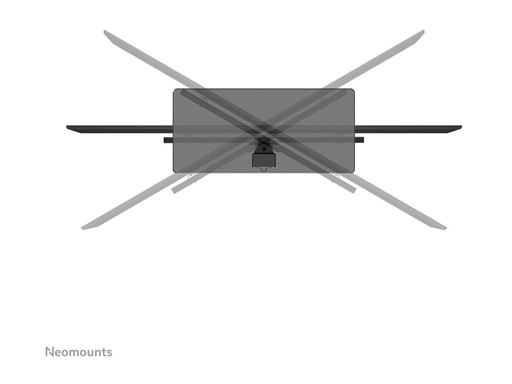Top-down view of a TV mount showing that it should not be tilted. A large "X" emphasises the no-tilt instruction.