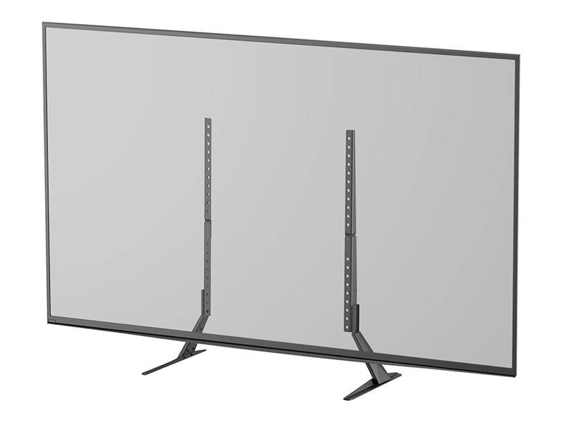 Flat-screen television with two vertical mounting brackets on a black stand, suitable for living spaces or offices.