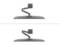 Two illustrations of a monitor mounting arm showing different positions: above straight and below in an angled position.