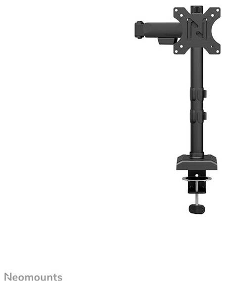 A black monitor mount for desk mounting, with a movable arm and swivel joint. 'Neomounts' brand inscription bottom left.