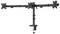Monitor mount with three arms for simultaneous attachment of multiple screens. Fastens via clamp to a desk.
