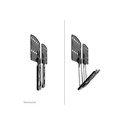 A tiltable TV wall mount by Neomounts, shown in two views: frontal and in profile, to demonstrate the adjustment mechanisms.