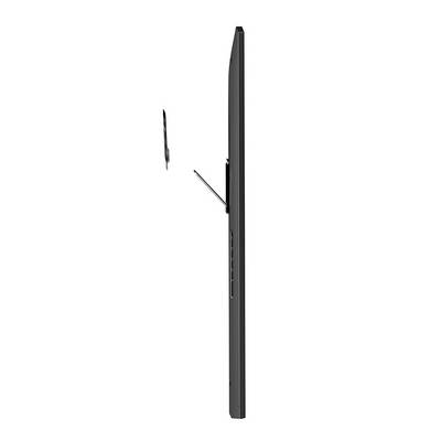 Side profile of a slim display with accompanying stylus positioned alongside.