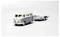 A grey and white VW van with the inscription 'Vehicle Repair' is pulling an empty trailer against a grey background.
