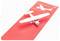 A white model airplane on a red package with the inscription 'Minikit'. The airplane is positioned diagonally, with the front facing left.