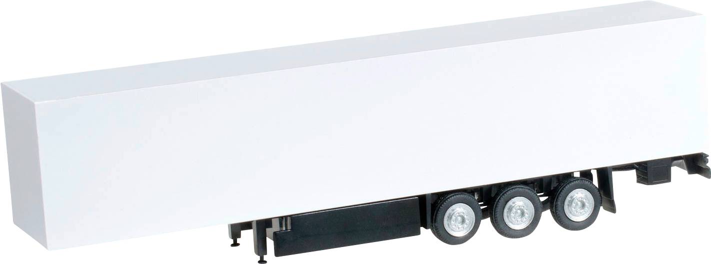 A model of a white truck trailer with three axles and without any prints.