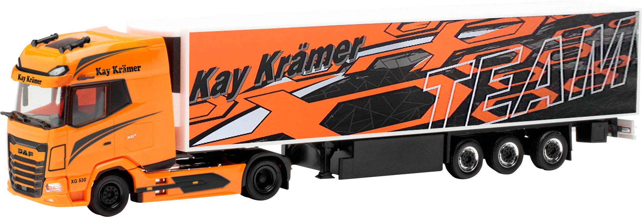 Herpa 317634 H0 HGV DAF XG+ refrigerated semi-trailer Kay Kraemer (Mecklenburg-Western Pomerania/Roggentin)