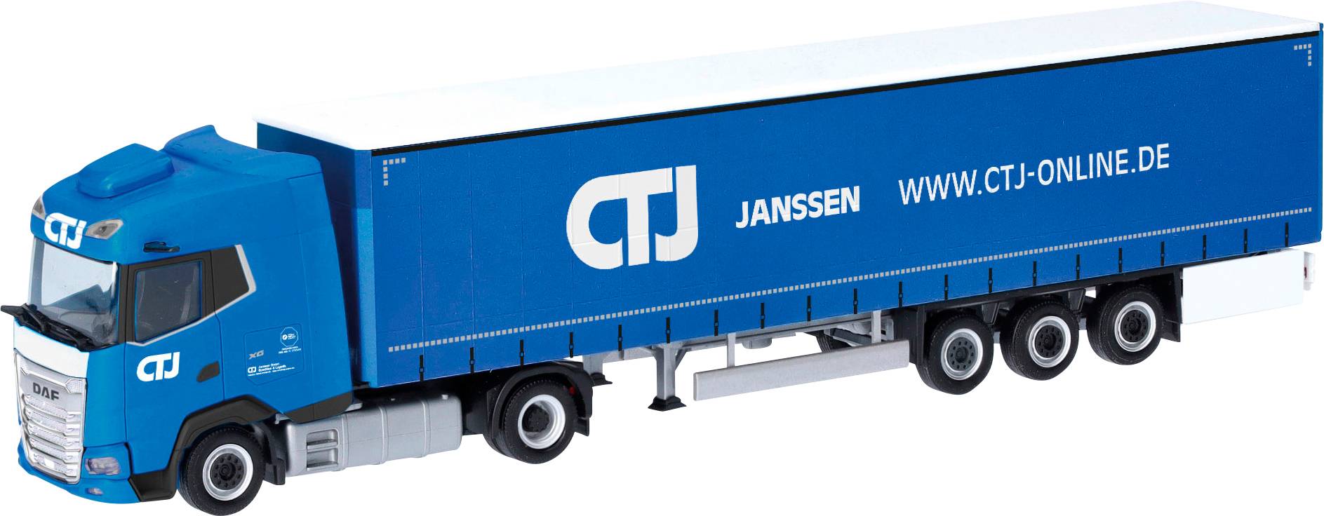 Herpa 318495 H0 HGV DAF XG tarpaulin semi-trailer CTJ (North Rhine-Westphalia/Dormagen)