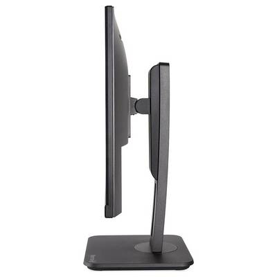 Side view of a slim computer monitor on an adjustable stand.