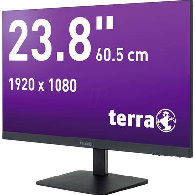 A monitor with a 23.8-inch screen diagonal, resolution of 1920 x 1080, sits on a black stand.