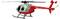 Toy helicopter in red and grey with the 'AMEWI' branding. Full view of the helicopter standing on skids.