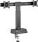 A dual monitor desk mount with two adjustable arms, featuring a clamp base for easy attachment to a desk. Suitable for flat screen monitors.