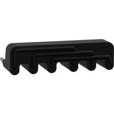 A black, rectangular object with rounded edges and four numbered chambers on its underside.