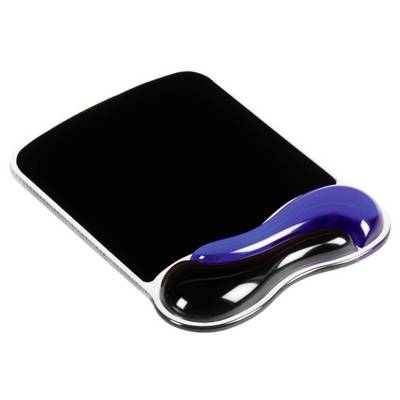 Mouse mat with ergonomic gel wrist rest in black and blue, provides comfort and support when working at the computer.