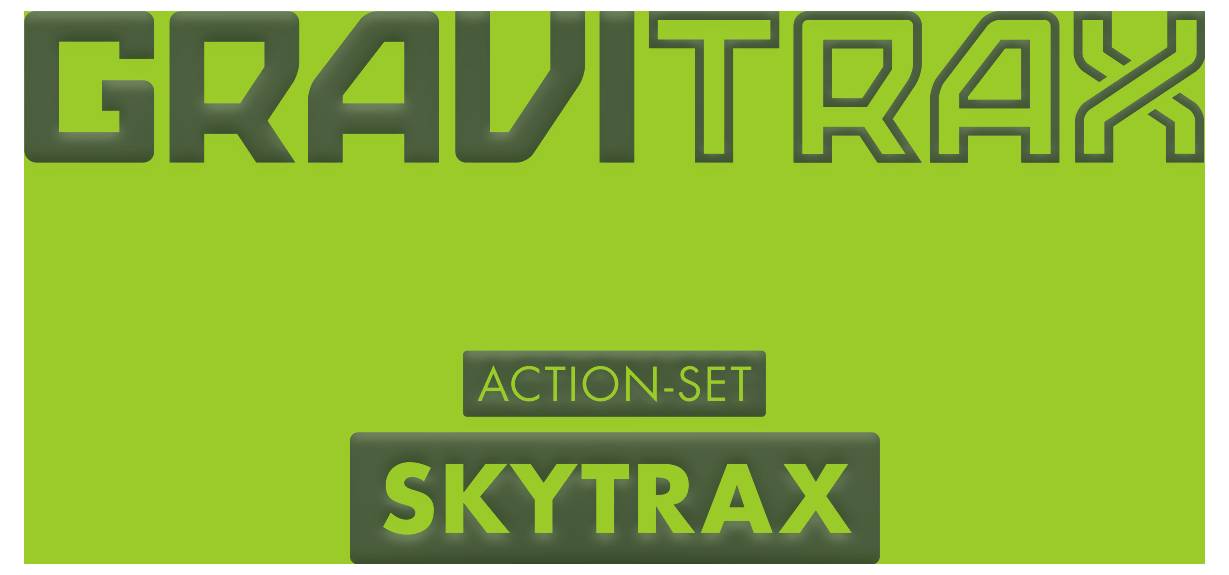 'GRAVITRAX Action Set SKYTRAX' on a green background.