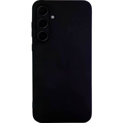Black smartphone viewed from the back. Three vertical camera lenses and a flash are visible.