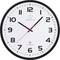 A round wall clock with a white face, black numerals, and black hour and minute hands. The red second hand points to the 6.