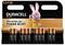 Duracell battery pack with copper tops featuring pink bunny mascot. Text: 'Duracell Plus, up to 100% extra life with Power Boost.'