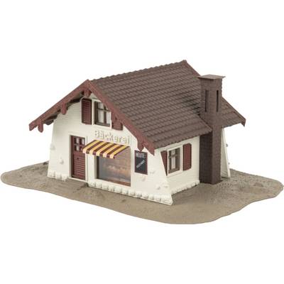 A model of a small building with the inscription 'Bakery' and a sign 'Today' next to a red window shutter.