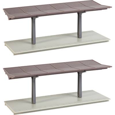 Two identical model railway platforms with brown roofs and grey undersides, shown side by side on a white background.