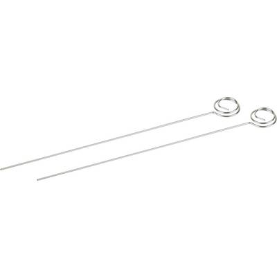 Two long metal skewers with round handles at the end.
