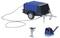 'Toy model of a mobile generator in blue and black with grey trailer coupling parts.'