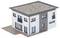 A model of a modern, two-storey house with a flat roof and large windows, suitable for architectural or construction projects.