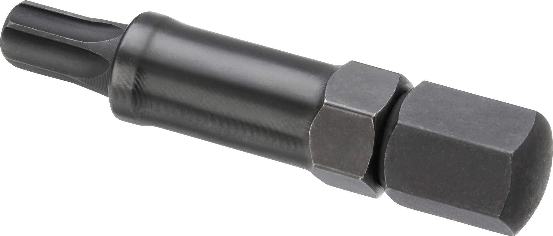 A black metal bottom bracket puller is shown, a tool for removing and installing bicycle bottom brackets.