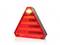 A red, illuminated warning triangle with reflective stripes and a yellow lamp at its tip, set against a white background.